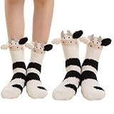 FENQURO Kuschelsocken Damen Süße Kuh Socken Damen Stoppersocken 1 Paar Warme Flauschige Socken Bettsocken Dicke Wintersocken Haussocken Lustige Personalisierte Weihnachten Geschenke für Frauen Mädchen