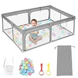 GYCS Laufstall Baby, Laufgitter Baby, Laufstall Aus Oxford-Stoff, Laufstall Für Babys, Zaun, Kleiner Laufstall Für Kinder, Mit Reißverschlusstür, Laufstall Für Apartment,Light Gray,120x120x60CM