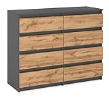 MRBLS_HOME Kommode mit 8 Schubladen - Holz Sideboard 120 x 92,5 x 33,5 cm (B/H/T) - Schmale Kommode für Schlafzimmer & Flur - Regal mit Schubladen - Schrank mit Schubladen (Grau Matt - Wotan)