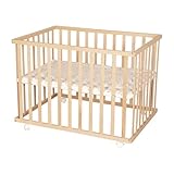 roba Laufgitter 75 x 100 cm mit Laufgittereinlage 'Sternenzauber grau' - Spielgitter inkl. Schutzeinlage und Rollen - Höhenverstellbar & Mobil - Holz natur