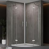 AQUENITH Duschkabine Viertelkreis 90 x 90 cm Runddusche Duschabtrennung Scharniertür Duschtür Falttür 6 mm Nano Beschichtung Echtglas mit Duschwanne Duschtasse,Höhe 195 cm