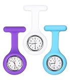 3 Pcs Schwesternuhren mit Clip, Krankenschwester Uhr mit Pin/Clip, Glow Pointer im Dunkeln, Schwesternuhr Ansteckuhr Fob, Ansteckuhr Dehnbare Silikon Hülle, Silikonband ,Analog-Digital,Quarzwerk