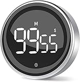 LIORQUE Digitaler Küchentimer Magnetisch Timer digital Eieruhr Kurzzeitwecker mit Rahmen aus Metall, Großem LED-Bildschirm, 3-stufiger Lautstärke zum Kochen, Sport, Fitness, Studium, inkl. Batterie