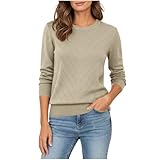KODMNSW Langarmshirt Damen Rundhals Leichtgewicht Strickpullover Elegante Oberteile Warme Langarm Pullover Lässiges Pulli Frauen Locker Longsleeve Top Einfarbig Unterziehshirt Beige S