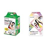 Fujifilm Instax Mini Instant Film, 2X 10 Blatt (20 Blatt), Weiß & Mini Frame WW1 Macaron, Bunt