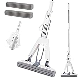 bangminda Schwamm Wischmopp Schwammwischer mit 135 cm Edelstahl Stiel Saugfähig Schwamm Bodenwischer mit 34 cm Schwammköpfe Selbstwringender Bodenreinigungs Schwamm Mopp