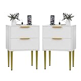 Nachtschrank 2er Set, Nachttisch mit Steckdose, Nachtschrank mit 2 Schublade, Highboard, 2 AC Steckdosen, 2 USB Anschlüsse, Sofatisch Beistelltisch, für Schlafzimmer Wohnzimmer 40x30x56 cm