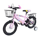 Hadwigger 14 Zoll Kinderfahrrad für 3-6 jährige Jungen & Mädchen,Höhenverstellbar Kinder Fahrrad mit Stützräder,Lagerkorb,Rücksitz (Rosa)