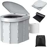 WADEO Tragbare Campingtoilette für Erwachsene, 27 L Mobile Toilette mit 12 Stück Toilettenbeutel, Falttoilette mit Papierrollehalter, ideal für Camping, Reisen, Wandern, Angeln (Grau)