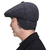 Herren Winter Schiebermütze Newsboy Hut Flatcap Baskenmütze Dicker Casual Herbst Winter Schirmmütze Duckbill Cap Fahrmütze mit Faltbarer Ohrenklappen für Jungen Großvater Alter und ältere Menschen