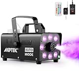 Nebelmaschine, AGPtEK Rauchmaschine mit 13 farbigen LED Lichtern und RGB Effekt, 500W und 2000CFM mit 2 kabelgebundenen und Funkfernbedienungen, perfekt für Hochzeiten, Halloween und Bühnenshows