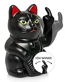 ANGRY CAT - Winkekatze Lucky CAT - Lustige winkende Katze - japanische Winkkatze mit Stinkefinger - Dekoartikel Wackelfigur Katze - Winke-Arm mit Mittelfinger - 15cm – SCHWARZ-MATT
