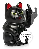 ANGRY CAT - Winkekatze Lucky CAT - Lustige winkende Katze - japanische Winkkatze mit Stinkefinger - Dekoartikel Wackelfigur Katze - Winke-Arm mit Mittelfinger - 15cm – SCHWARZ-MATT