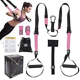 Schlingentrainer für ein Ganzkörpertraining für Home Gym Der Sling trainer wird mit einer eigenen Netztasche zur Aufbewahrung und einer Anleitung für das Training zu Hause geliefert (Rosa)