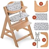 hauck Hochstuhl Alpha Plus inkl. Tablett & Sitzpolster - Mitwachsender Babystuhl aus Holz, Kinderhochstuhl ab 6 Monate, verstellbar - Natur