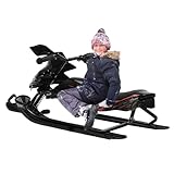 Froulaland Lenkschlitten Skischlitten mit Bremsen Snowracer Schlitten +Lenkrad Zugseil Rodelschlitten Kunststoffrodel Stabil Kufenlenkung Ski Snow Skibob mit 80KG (Schwarz)