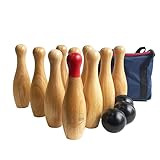 Jac & Mok Bowling Set aus Holz, Kegelspiele, Werfen Spiel Outdoor