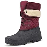 Knixmax Outdoor Winterstiefel Damen Warm Gefütterte Schneestiefel Winterschuhe mit wasserdichtem Obermaterial und rutschfesten Sohlen Geeignet für die Schneesaison im Winter Wein EU37
