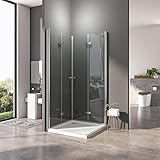 Duschkabine 75x90cm Eckeinstieg Dusche Falttür 180º Duschabtrennung aus 6 mm NANO-Glas Duschkabine Scharniertür,Kann auf Einer Duschwanne oder Direkt auf Dem Boden Montiert Werden,Höhe 185cm