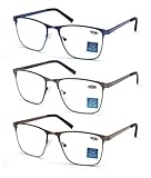 MODFANS 3er-Pack Lesebrille Herren Blaulichtfilter Metallrahmen Rechteck Stil Edelstahl Material Grau Braun Blau