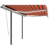 BaraSh Gelenkarmmarkise Einziehbar mit LED Balkon Markise Gelenkarmmarkise Awning Balcony Markise Einziehbar Sonnenmarkisen 3,5x2,5 m Orange und Braun