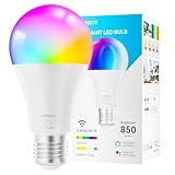 UPXNBOR Smarte Glühbirne E27, 9W, WLAN LED Lampe RGBWW Dimmbare mit 16 Millionen Farben, 850LM, Smart Home Alexa Zubehör, Kompatibel mit Alexa & Google Assistant, 2.4GHz, 1 Stück