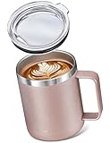 LINFELDT® Thermobecher 360ml aus Edelstahl - 1H Heiß & Kalt - Doppelwand - Thermotasse mit Henkel und Deckel für Camping & Büro - Isolierter Kaffeebecher & Tee