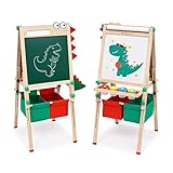 Arkyomi tafel kinder staffelei holz,kindertafel Doppelseitige kreidetafel und whiteboard set höhenverstellbar maltafel mit papierrolle spieltafel standtafel mit zubehör ab 3 4 5 6 jahre