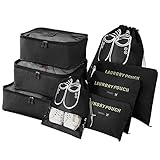 Vicloon Koffer Organizer, 8-in-1-Set Gepäck Organizer, wasserdichte Reise Kleidertaschen umfassen 2 Schuhbeutel, 3 Packwürfel und 3 Aufbewahrungsbeutel, für Kleidung Schuhe Kosmetik - Schwarz