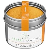 Zauber der Gewürze Cassia Zimt - gemahlen, Cassia Zimtpulver für intensiven Zimtgeschmack in Desserts, Kuchen und Milchspeisen, Spitzen-Qualität in wiederverschließbarer Aroma-Dose, 45 g