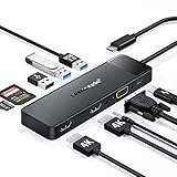 Docking Station USB C Hub 3*Display- 11 in 1, (2024 Upgrade) Lemorele USB C Dock 2*HDMI Adapter 4K, 3 USB 3.0/2.0, VGA, PD 100W, Audio, SD/TF, für Windows, MacBook, Dell, HP, Lenovo,Surface