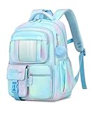 Tanou Schultasche Mädchen Rucksack Schule Mädchen, Schulrucksack für Mädchen der 1. bis 4. Klasse, Atmungsaktiv Wasserabweisender Nylon Kinder Schulranzen, Blau