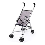 Bayer Design 30527AA Puppenbuggy, zusammenklappbar, Doppelräder, Sicherheitsgurt, aus Metall, Jeans-grau, Rosa