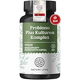 NATURE LOVE® Probiona PLUS - 120 Mrd KBE je Tagesdosis (hochdosiert) - 20 Bakterienstämme + Bio Inulin - 60 magensaftresistente Kapseln - Vegan, in Deutschland produziert