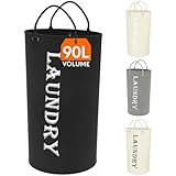 Lifewit Wäschekorb 90 L, großer Wäschekorb, Faltbare Wäschesäcke mit Softgriff, Wäschesortierbox für Wohnung, Wohnheim und Wohnwagen, schwarz