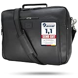Baur XXL Tasche Echtes Leder | Laptoptasche bis 16 Zoll | Handgefertigte Businesstasche | Aktentasche mit sehr viel Platz | Umhängetasche mit abnehmbarem Band (Rindsleder Schwarz)
