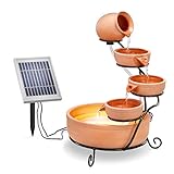 esotec Solarbrunnen für draussen Lucca | Kaskadenbrunnen Akku + LED | Solar Springbrunnen für außen | Gartenbrunnen Wasserspiel | Katzenbrunnen keramik | Zierbrunnen | terracotta H=55cm 101304