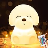 One Fire Nachtlicht Kinder, Kawaii 16 Farben Nachtlicht Baby,LED Stilllicht Dimmbar,1200mAh Akku Lampe&Timing Kinder Nachtlicht,Silikon Hund Nachttischlampe Kinder,Kawaii Nachtlampe Kinderzimmer Deko