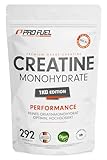 Creatin Pulver 1kg / 1000 g reines Creatin Monohydrat in mikronisierter Qualität - Kreatin Monohydrat optimal hochdosiert - Creatin-Pulver ohne Zusätze, 100% vegan, Vorrat für 292 Tage