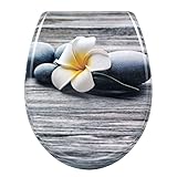 WOLTU WC Sitz mit Absenkautomatik,Toilettensitz Motiv, Toilettendeckel aus Duroplast, Stable Klodeckel Hochwertige Qualität Toilettenbrille,Antibakteriell Oval,Weiße Frangipani