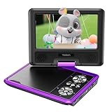 YOTON 9,5' Tragbarer DVD-Player für Kinder im Auto mit 7,5' HD-Schwenk Bildschirm, Stereo-Lautsprechern, 6 Stunden Akkulaufzeit, Sync-TV/USB/SD-Karten-Unterstützung, Lila [Kein Blu-ray Support]