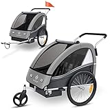 KESSER® Kinderanhänger Fahrradanhänger Sport-RX 2 in 1 Joggerfunktion Kinderfahrradanhänger + 5-Punkt Sicherheitsgurt 360° Vorderrad Jogger Buggy Fahrrad Anhänger für 1 bis 2 Kinder max. 40kg,