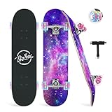 BELEEV Skateboard 31x8 Zoll Komplette Cruiser Skateboard für Kinder Jugendliche Erwachsene, 7-Lagiger Kanadischer Ahorn Double Kick Deck Concave mit All-in-one Skate T-Tool für Anfänger