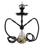 RMAN Shisha Set Wasserpfeife 2 Schläuche Hookah 2 Anschlüssen 55cm Shisha Komplett mit Steckbowl Tonkopf Edelstahl Tauchrohr Closed Chamber Schwarz