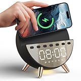 HOURUNTAIL Digitaler Wecker mit 15 W kabelloser Aufladung mit warmweißem Licht, 5 beruhigenden Tönen/weißem Rauschen, Doppelwecker für Schlafzimmer, Langschläfer, Erwachsene/Kinder (schwarz)