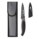 GRÄWE Küchenmesser mit Klingenschutz, antibakteriell, Schwarz, Allzweckmesser für die Küche, Rutschfester Griff, Antihaft-Beschichtung, mit Schutzhülle und Stoffetui, 19,5 cm Gesamtlänge