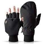 Heat 2 Fingerlose Handschuhe und Fäustlinge Kombination, warme Winterhandschuhe gegen den Wind und Kälte im Winter – Sporthandschuhe, Fahrradhandschuhe Damen, Herren, schwarz, Medium