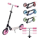 Arebos Cityroller Tretroller Grün Scooter höhenverstellbar | klappbar | inkl. Traggurt | XXL Räder | Tritt-Bremse | für Kinder und Erwachsene | bis 100kg belastbar | Kickroller | Kickscooter | Pink