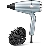 BaByliss Hydro-Fusion Haartrockner mit dualer Anti-Frizz-Technologie spendet Feuchtigkeit und Glanz, Föhn mit Ionen-Technologie, 2100 Watt, Inkl. Diffusor und Düse, D773DE, Eisblau