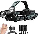 ASORT Stirnlampe LED wiederaufladbare, superhelle 20000 Lumen Zoombar Kopflampe, 3x18650 AKKU 6000mAh, 8 Lichtmodi, mit Gestensensor, IPX67 wasserdicht, für Arbeiten, Outdoor, Camping und Angeln